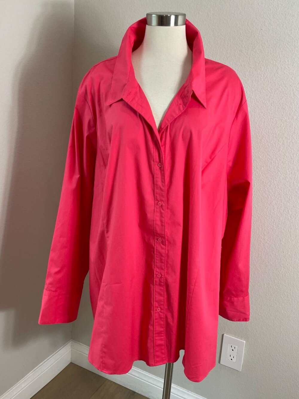 NEW Lane Bryant Womens‎ Plus 34/36 No Peek Button Up Shirt Pink Blouse Top